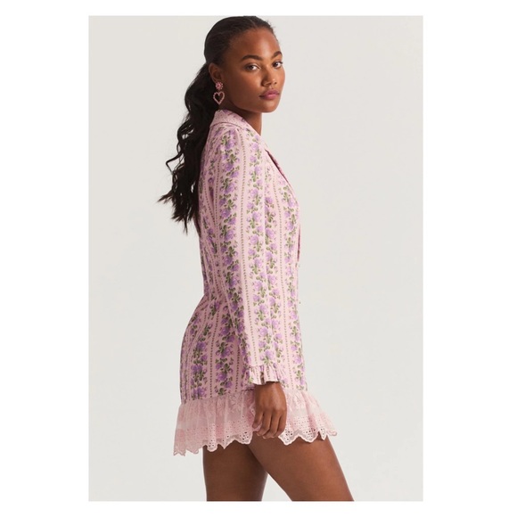 New! LOVESHACKFANCY Moonstone Mini Blazer Dress in Blushing Pink - Picture 7 of 16
